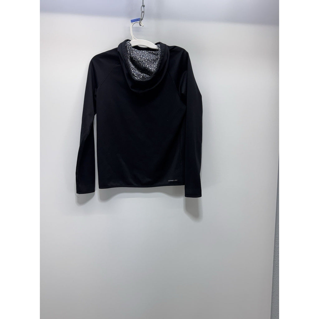 NIKE Hoodie Womens Small Black Pullover Fleece Hooded Therma-Fit Center Check