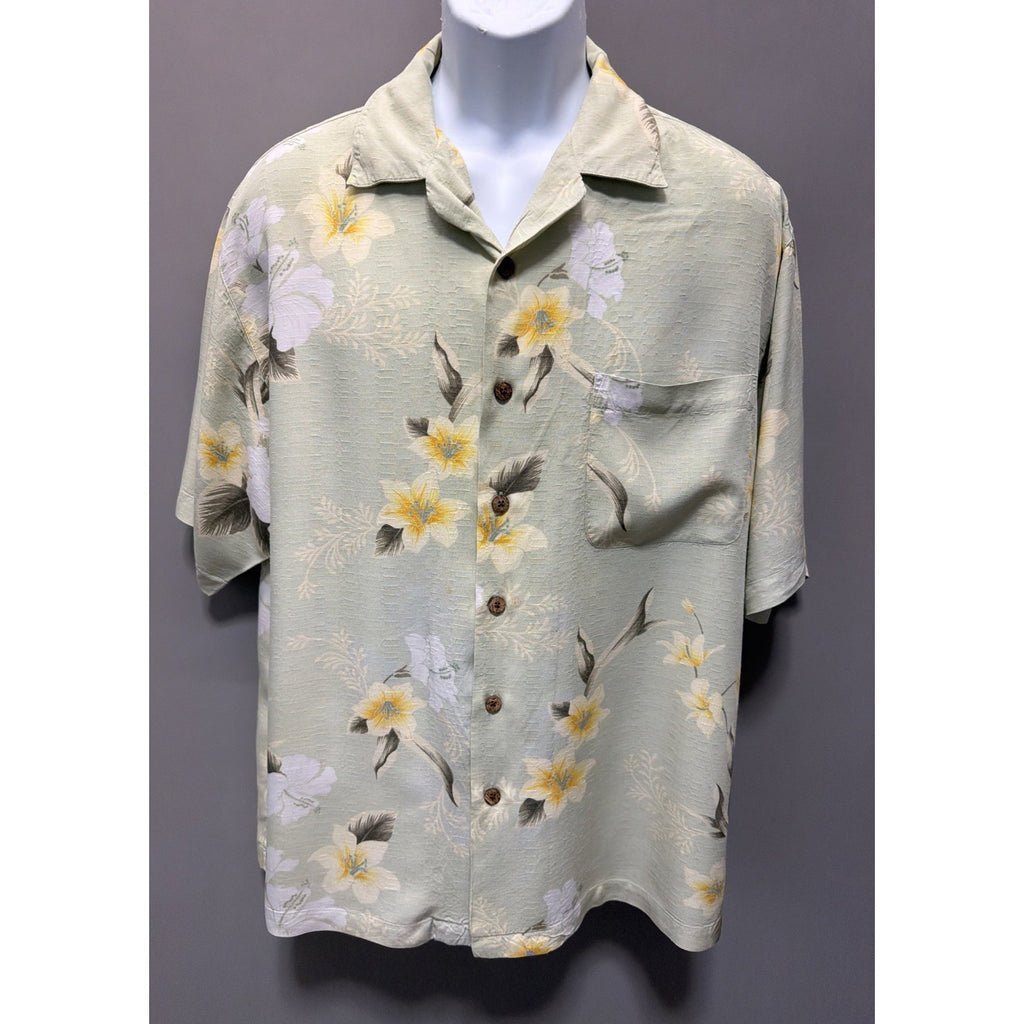 Original Island Sport Hawaiian Shirt Floral Green Yellow Size XL Rayon