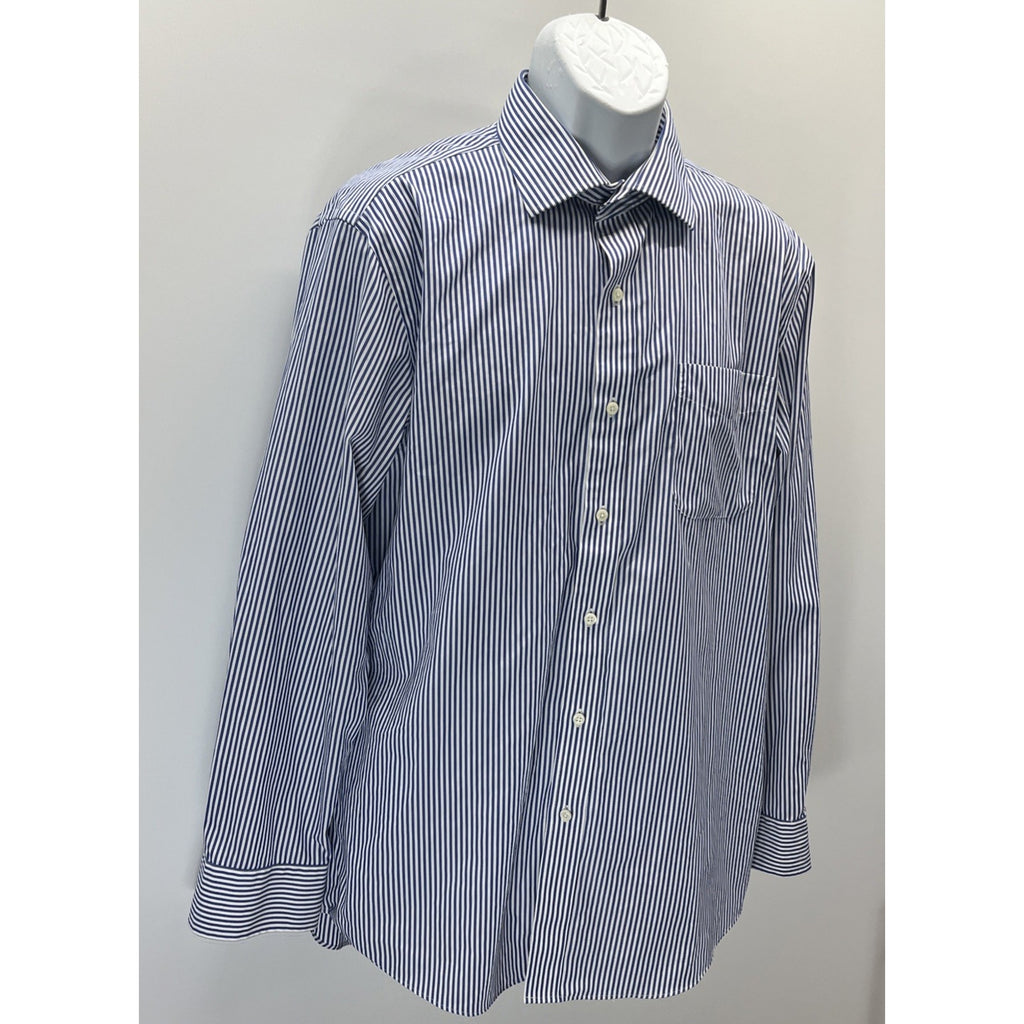 Ralph Lauren Non Iron Blue & White Striped Slim Fit Dress Shirt Size 17 34/35