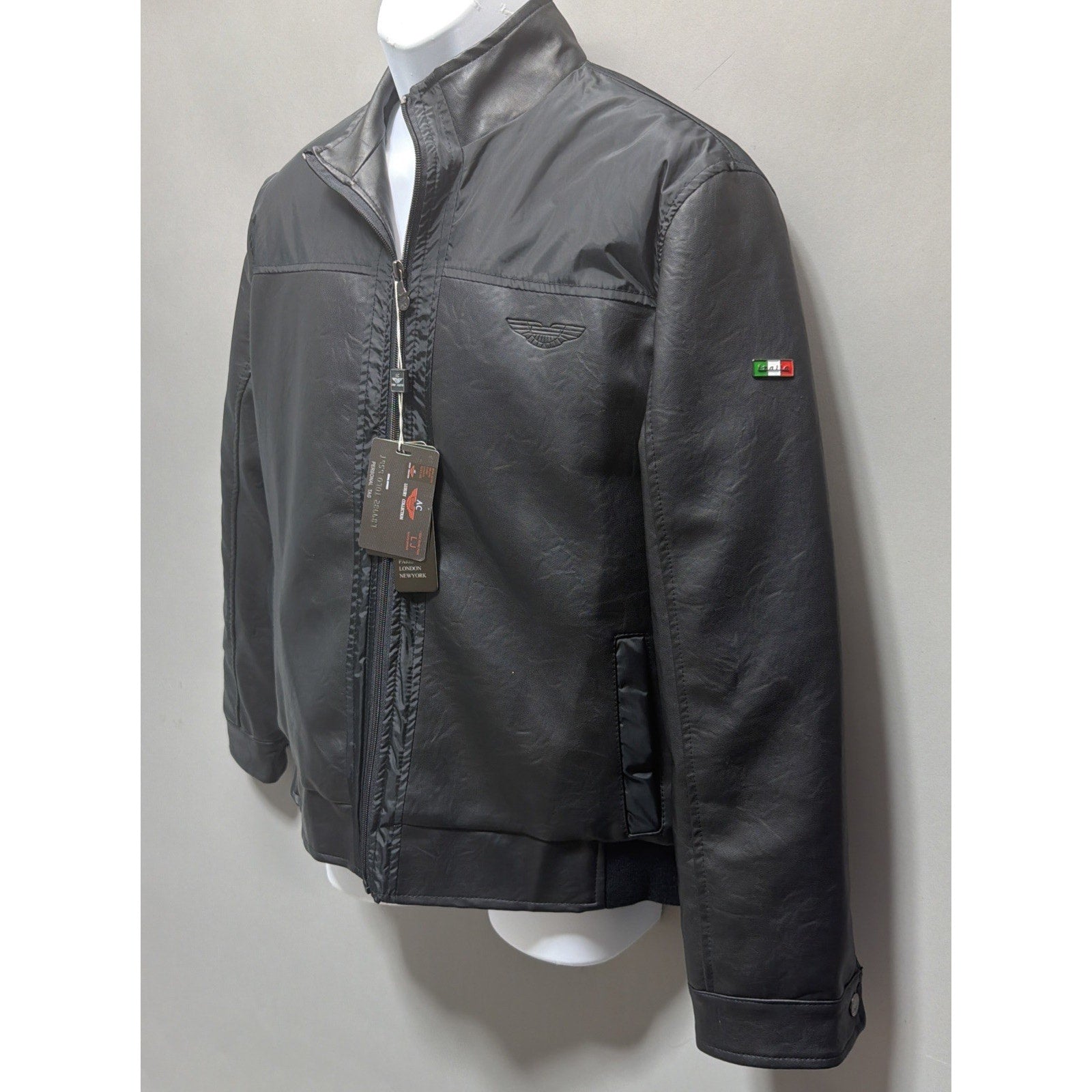 AC Luxury Collection Jacket Women Med Black Faux Leather Full Zip Made In Italy