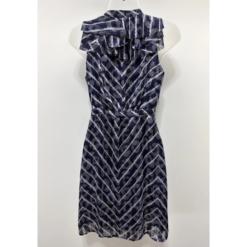 Banana Republic Ruffle Neck Lined Shirtdress Sleeveless Women 0 Petite Navy
