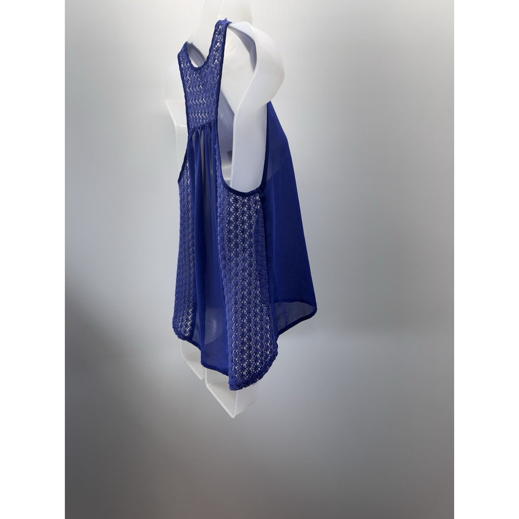 Y2K Yahada USA Women’s S Blue Camisole Tank Top Lace Back Bottom Boho Pocket