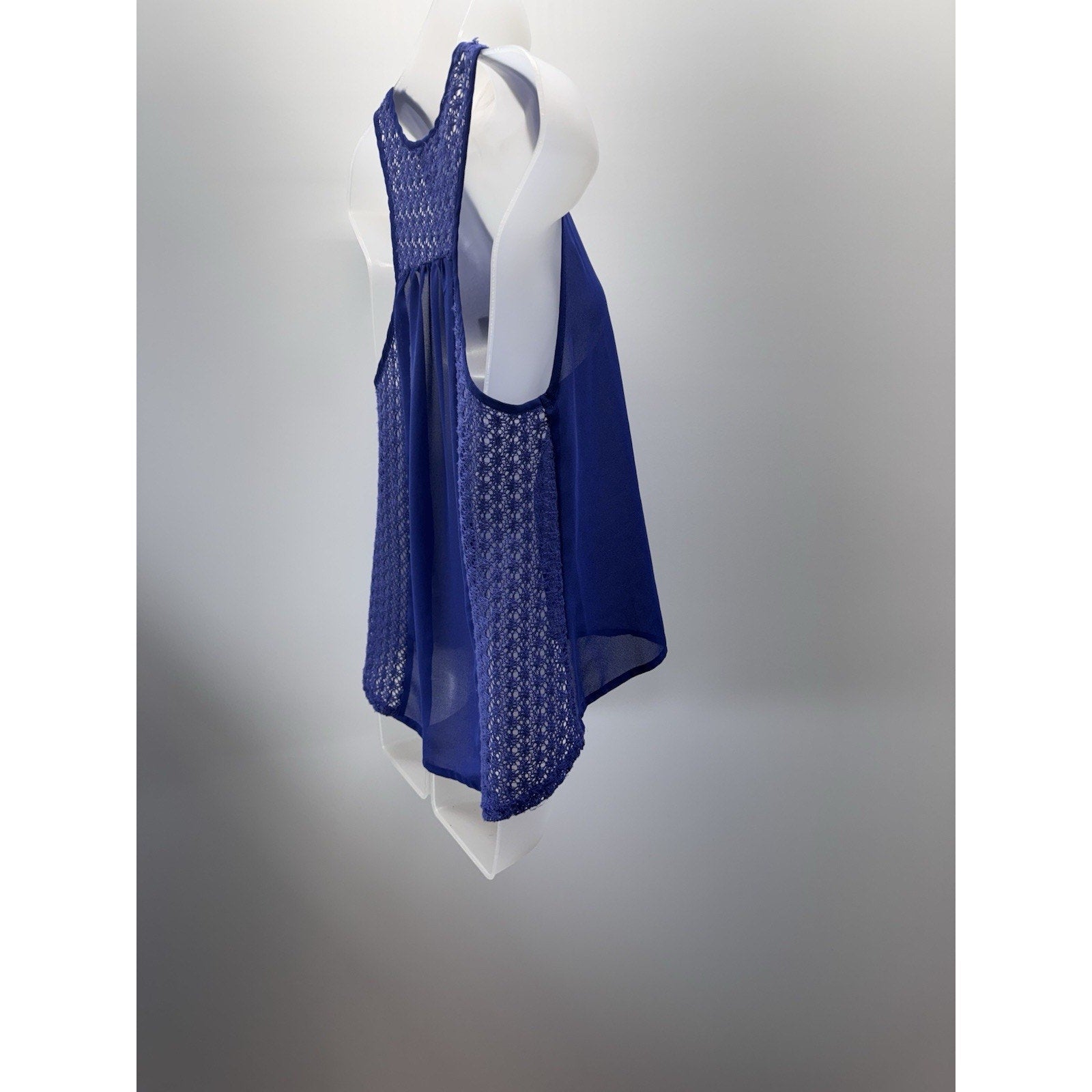 Y2K Yahada USA Women’s S Blue Camisole Tank Top Lace Back Bottom Boho Pocket