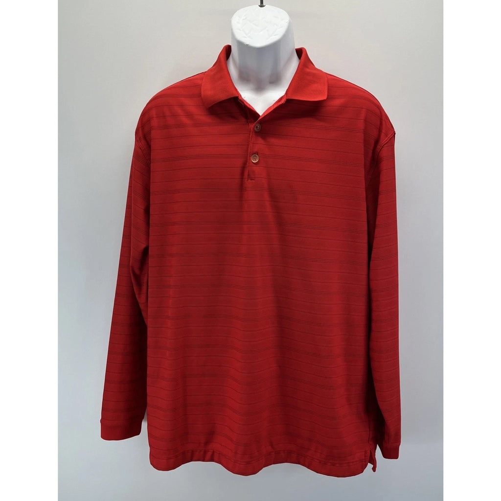 Nike Golf FITDRY Polo Shirt Mens L Red Striped Long Sleeve Performance Golf Y2K