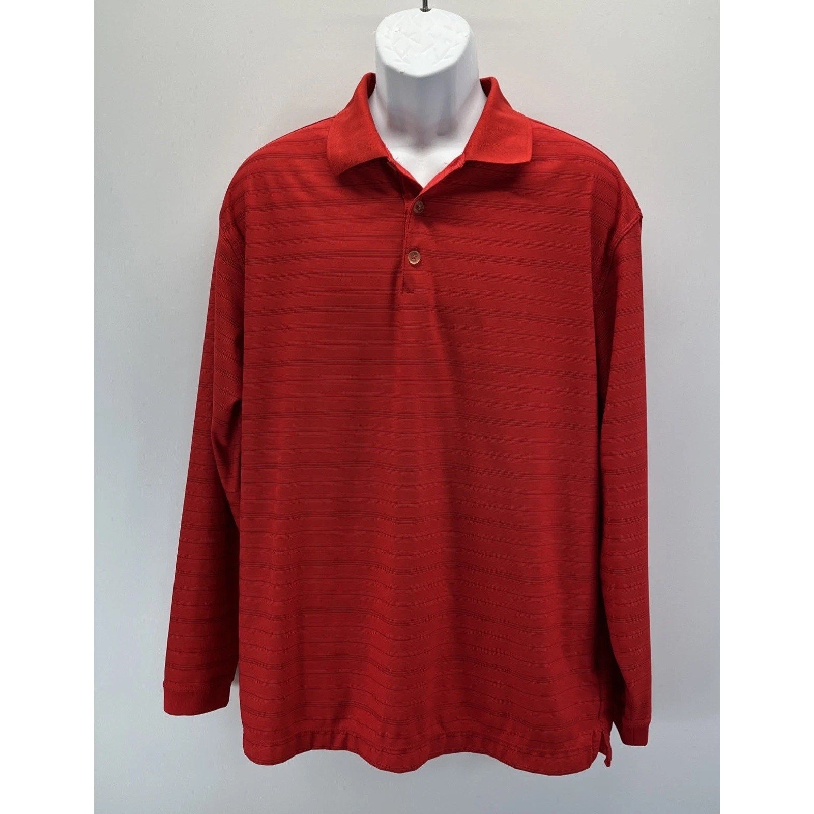 Nike Golf FITDRY Polo Shirt Mens L Red Striped Long Sleeve Performance Golf Y2K