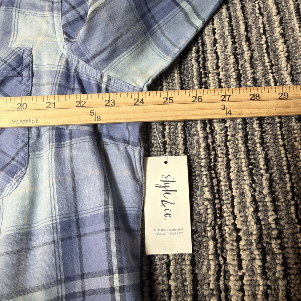 Style & Co Womens XXL Blue Plaid Pearl Snap Roll Tab Sleeves Western Shirt New