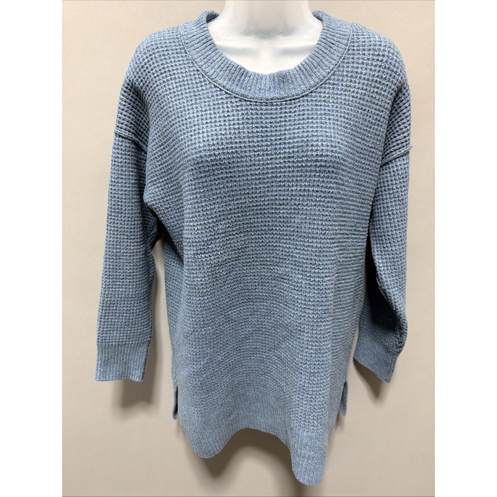 Hippie Rose Tunic Knit Sweater Women’s Large Boxy Soft Blue Top Stretch