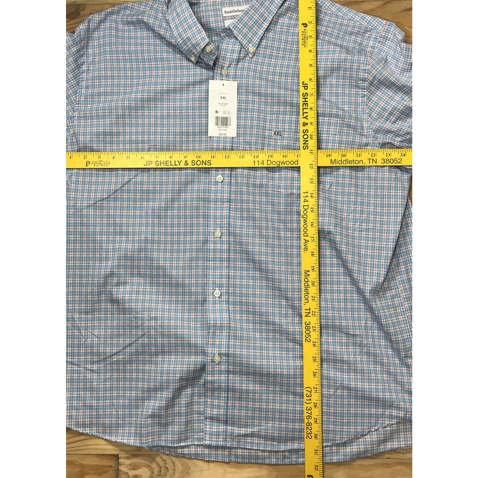 NWT Saddlebred Men's Classic Fit Sky Blue Gingham Short-Sleeve Button-Up Size 2X