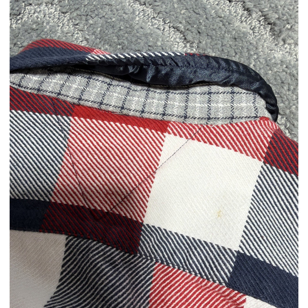 TOMMY HILFIGER Men Large Cotton Red White Blue Plaid Heavy Flannel Shirt