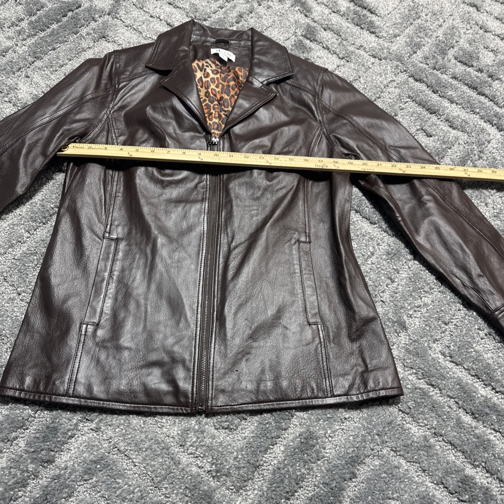 Denim & Co D&CO Leather Ladies Brown Motorcycle Jacket, Size S Style A201535,