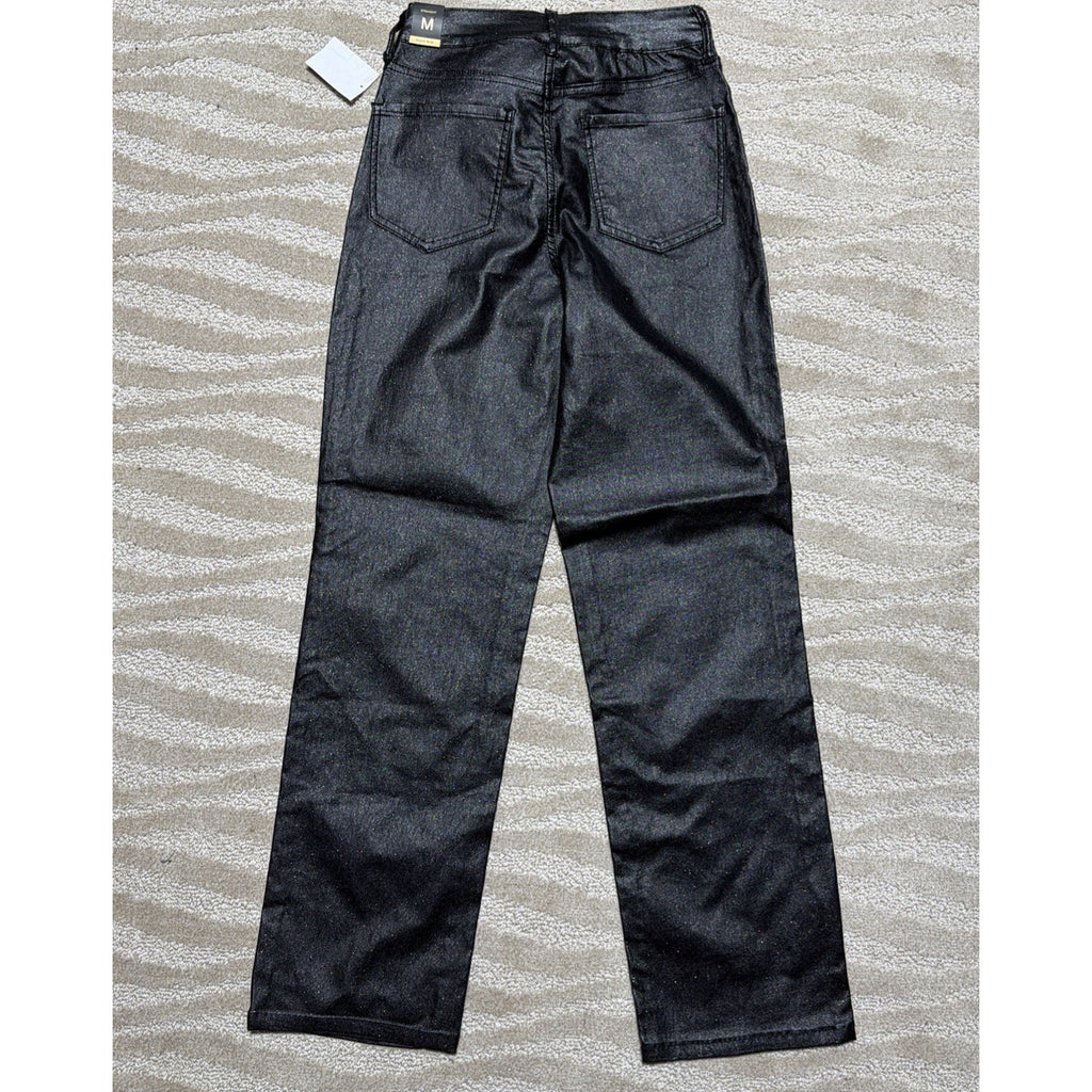 YMI Collection Black High Rise Metallic Straight Leg Pants Super Stretch M NWT