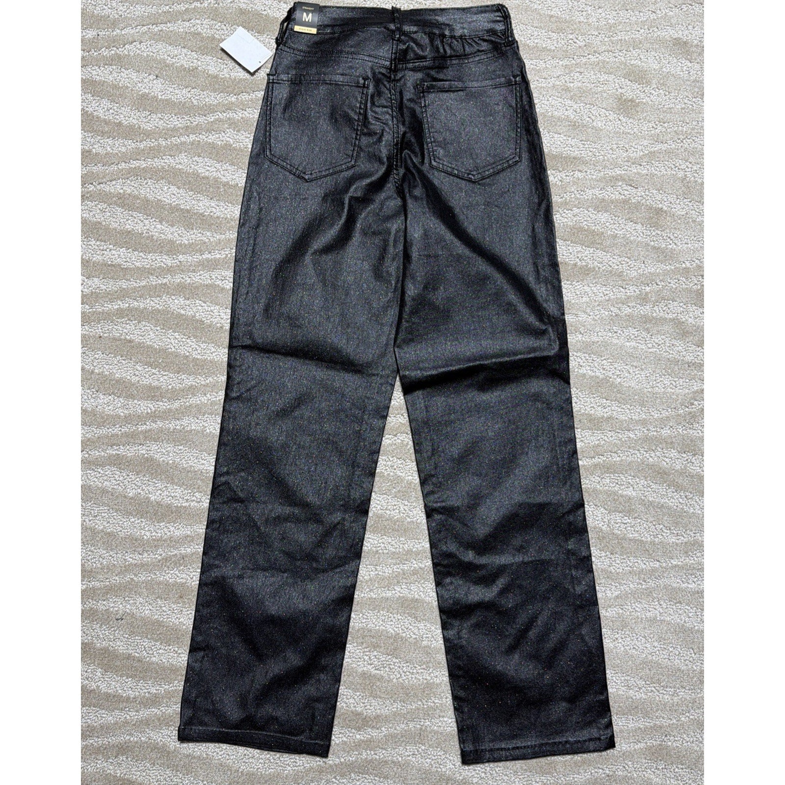 YMI Collection Black High Rise Metallic Straight Leg Pants Super Stretch M NWT