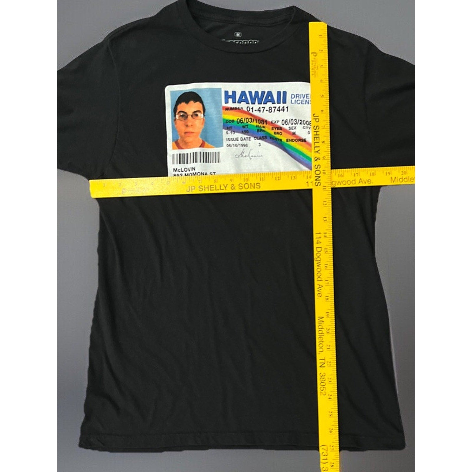 Superbad Movie McLovin Hawaii Driver License Men's Black T-Shirt Size M