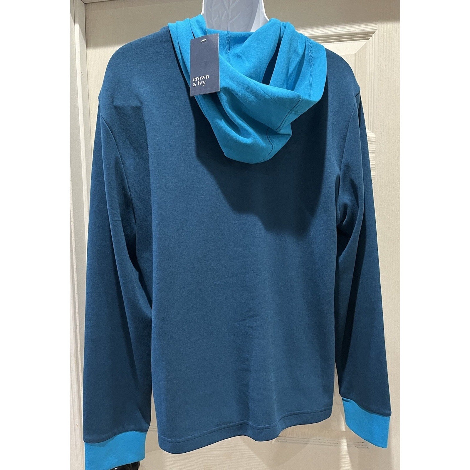 NWT CROWN & IVY Size L NEW Men's Slavic Turq High Neck 1/4 Zip Pullover Sweater