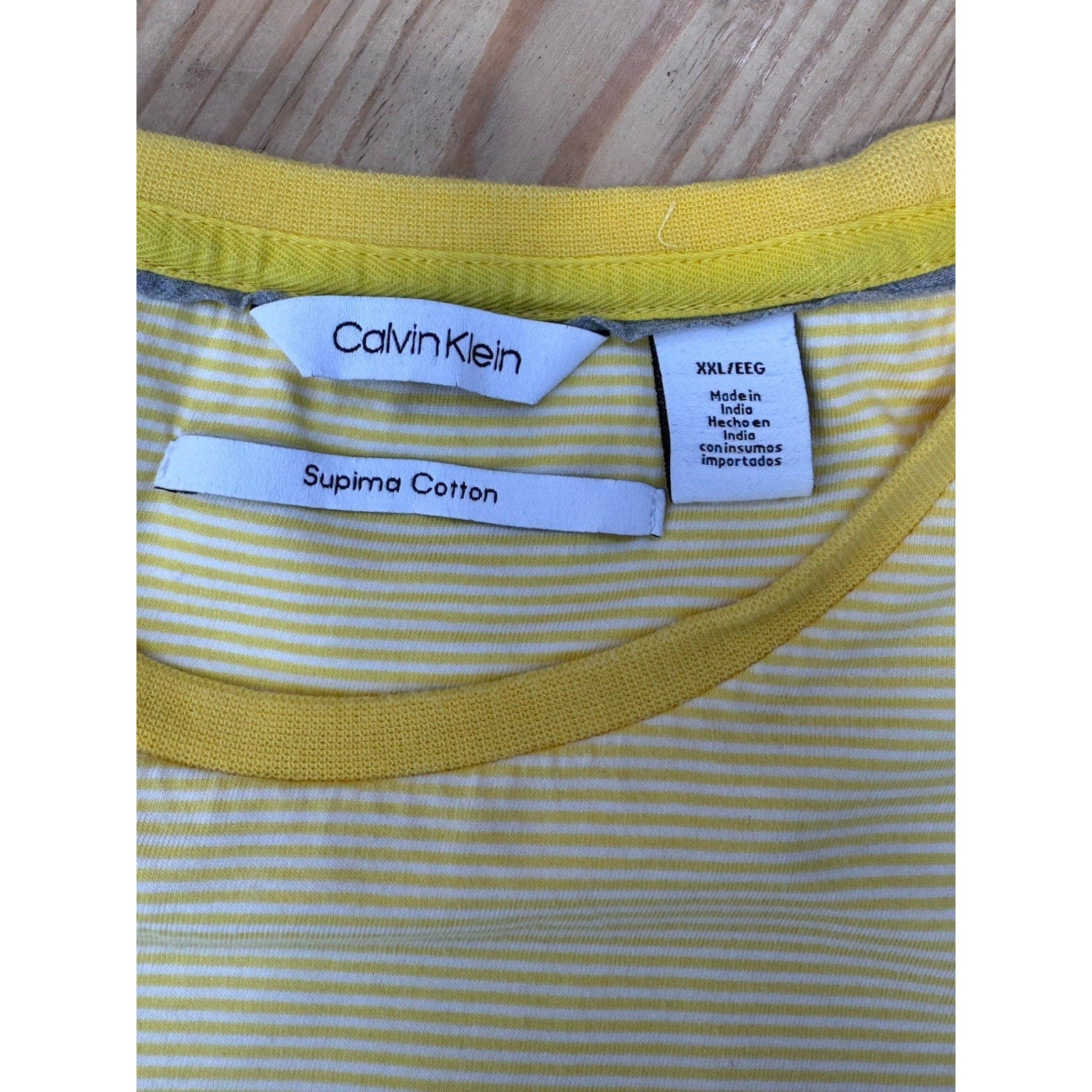 CALVIN KLEIN Yellow White Striped Supima Cotton Crewneck Short-Sleeve T-Shirt 2X