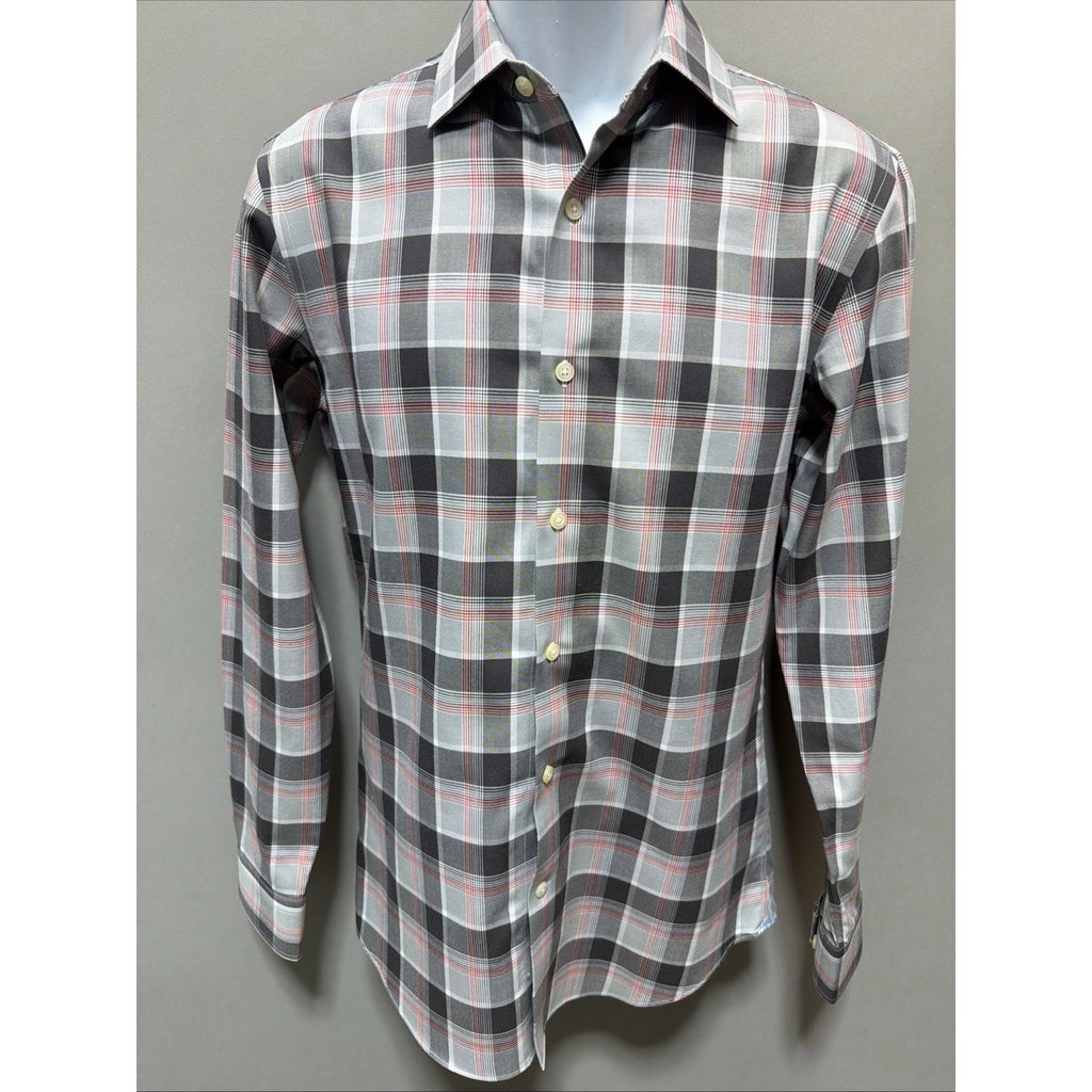 Banana Republic Shirt Grant Fit Non Iron Mens S Gray Plaid Button Up Long Sleeve