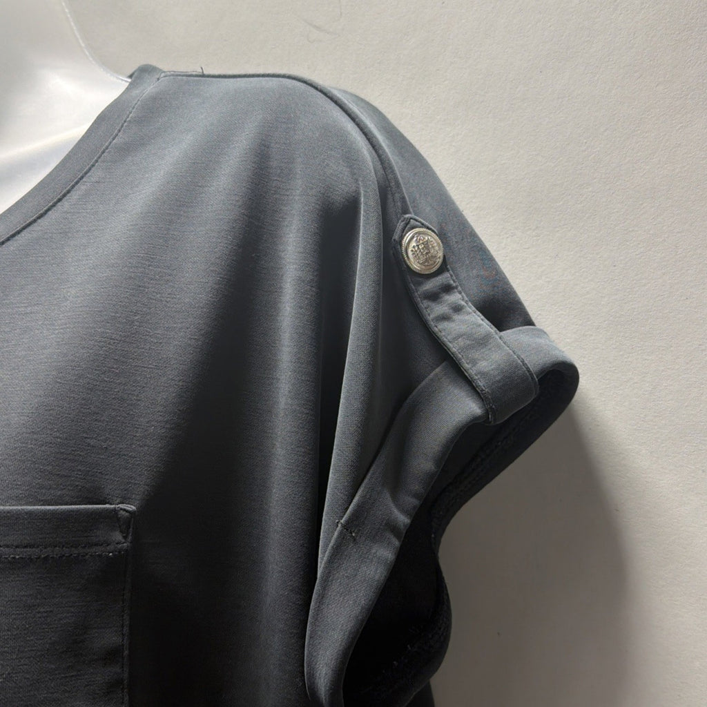 Cable & Gauge Studio Black Modal Blend Short Sleeve Button Size M Stretch