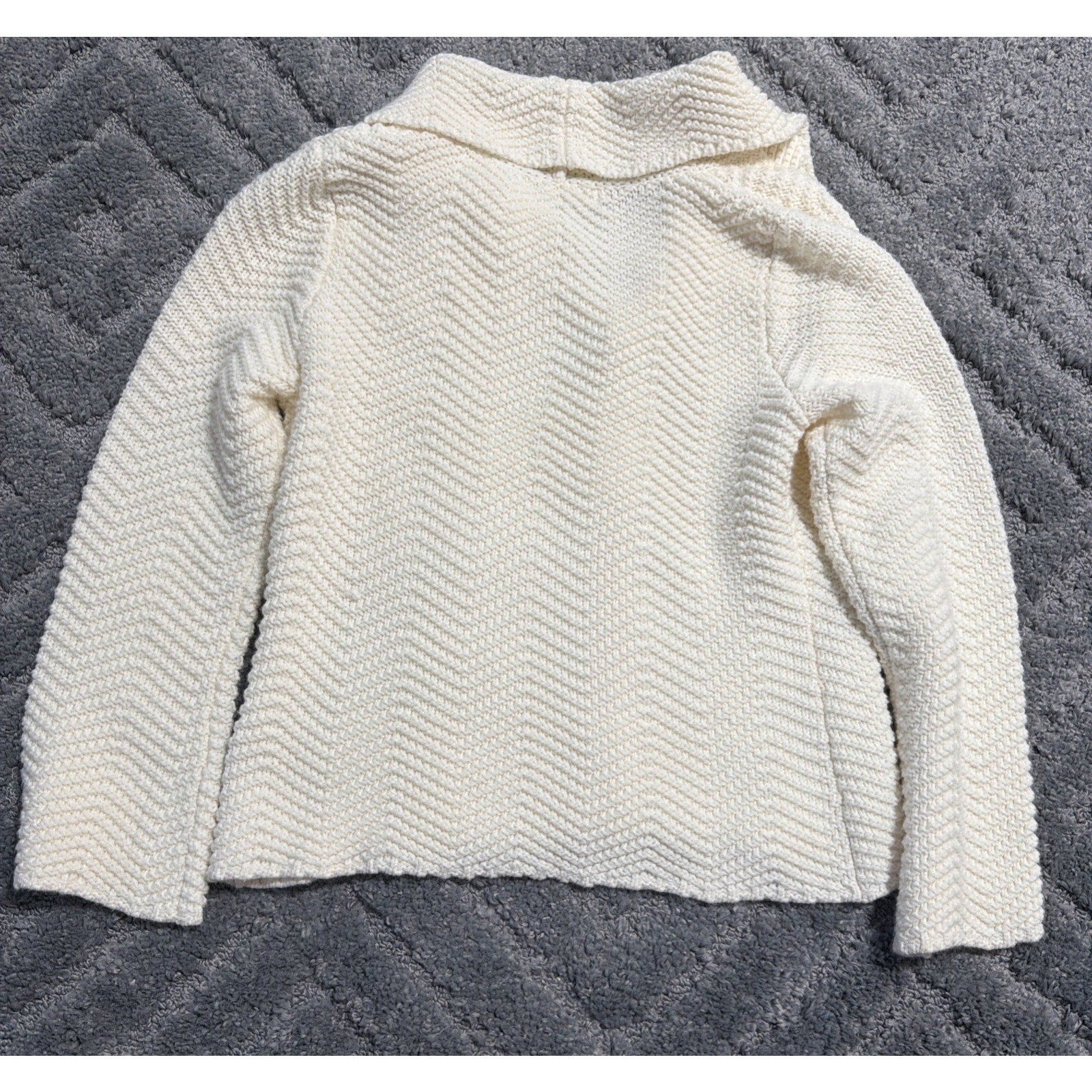 JM Collection Cream Textured 1 Snap Chunky Knit Cardigan Sweater Wool Blend S