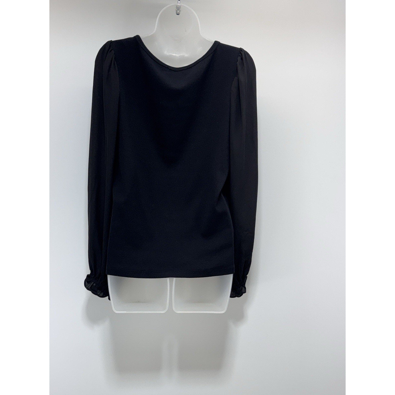 TALBOTS Black Soft Knit Cotton Blend Sweater Top Sheer Arms Women’s Size Large