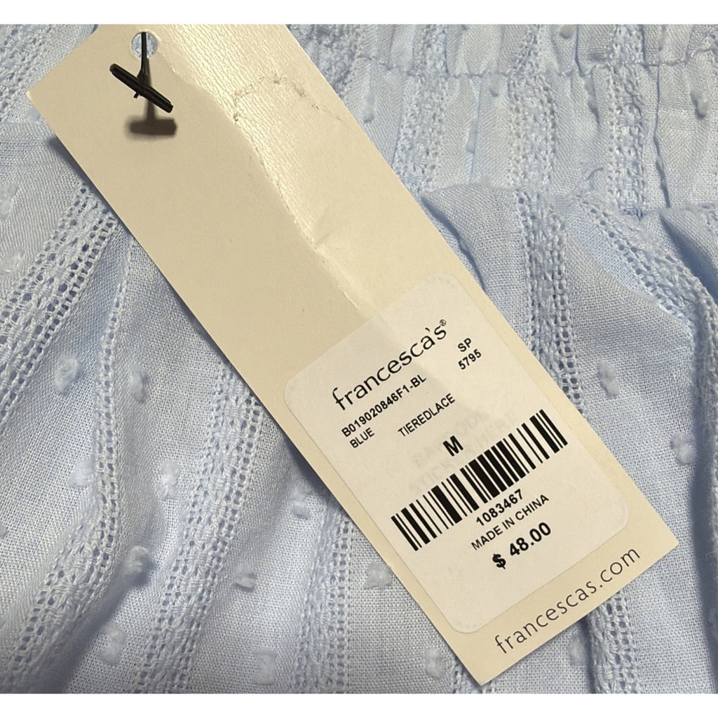 Francesca’s Connie Blue and White Tiered Lace Mini Skirt NWT, Women's Size M