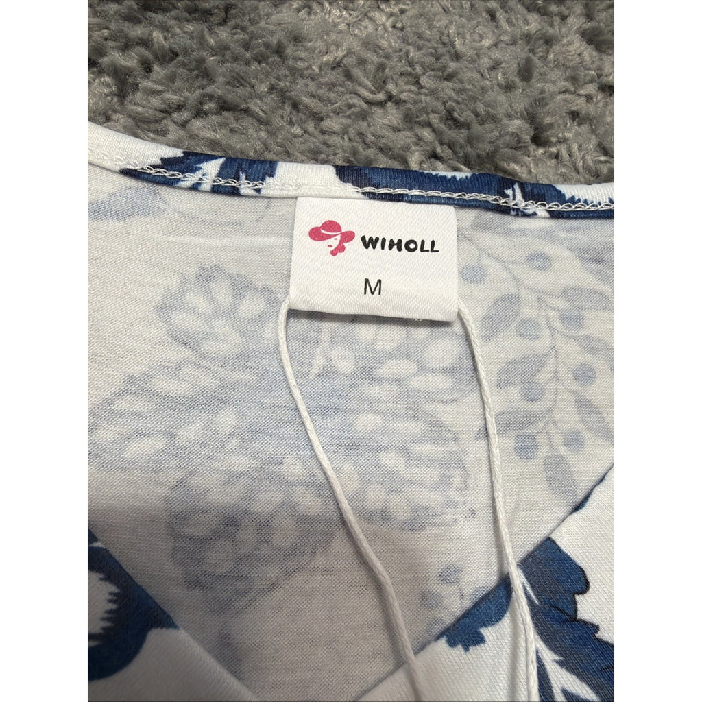 New WIHOLL Women's Blouse Top Long Sleeve V-Neck Floral Print Stretch Size M