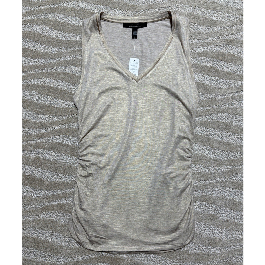 NWT White House Black Market Ruched Side Tank Small Heather Biscotti W Gold