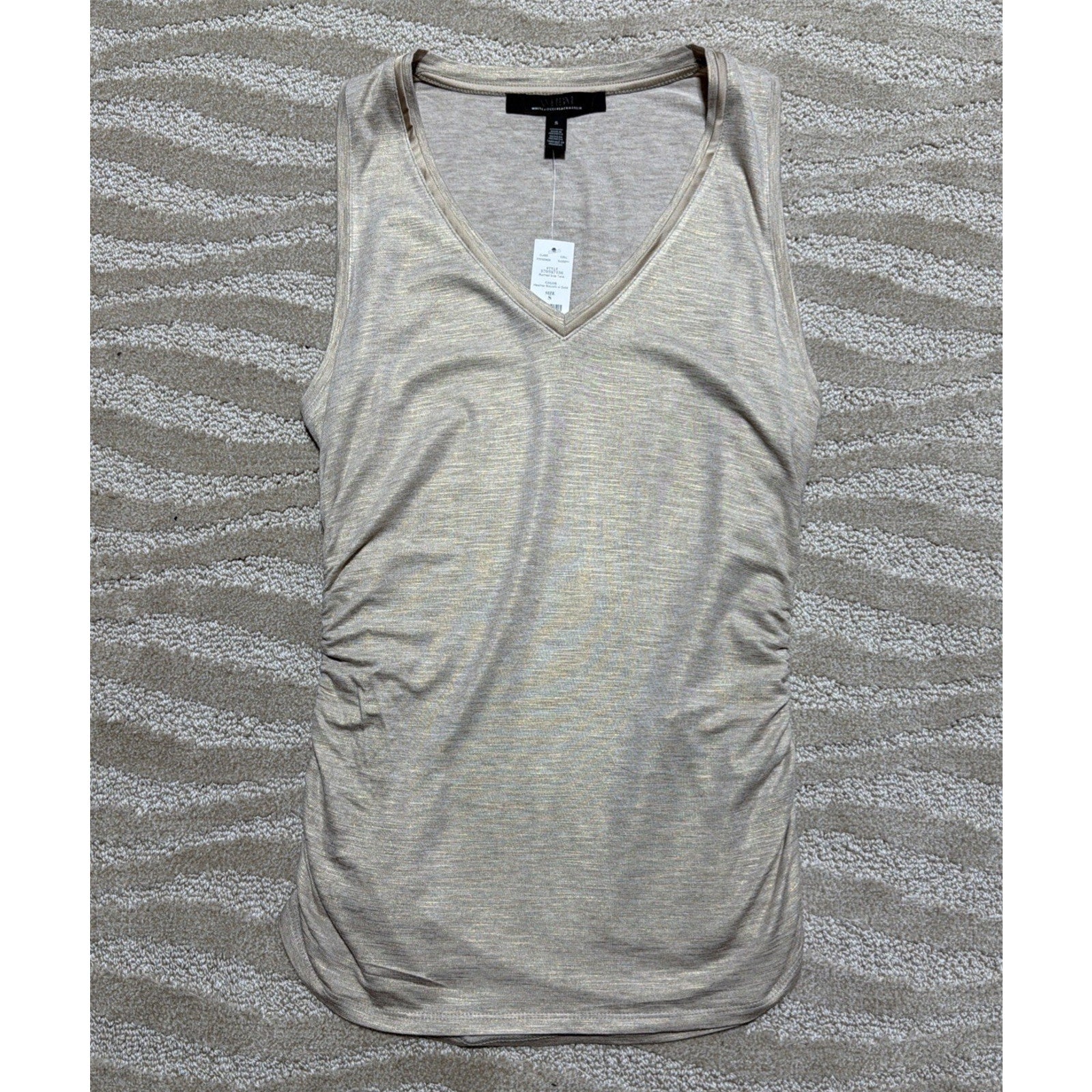 NWT White House Black Market Ruched Side Tank Small Heather Biscotti W Gold