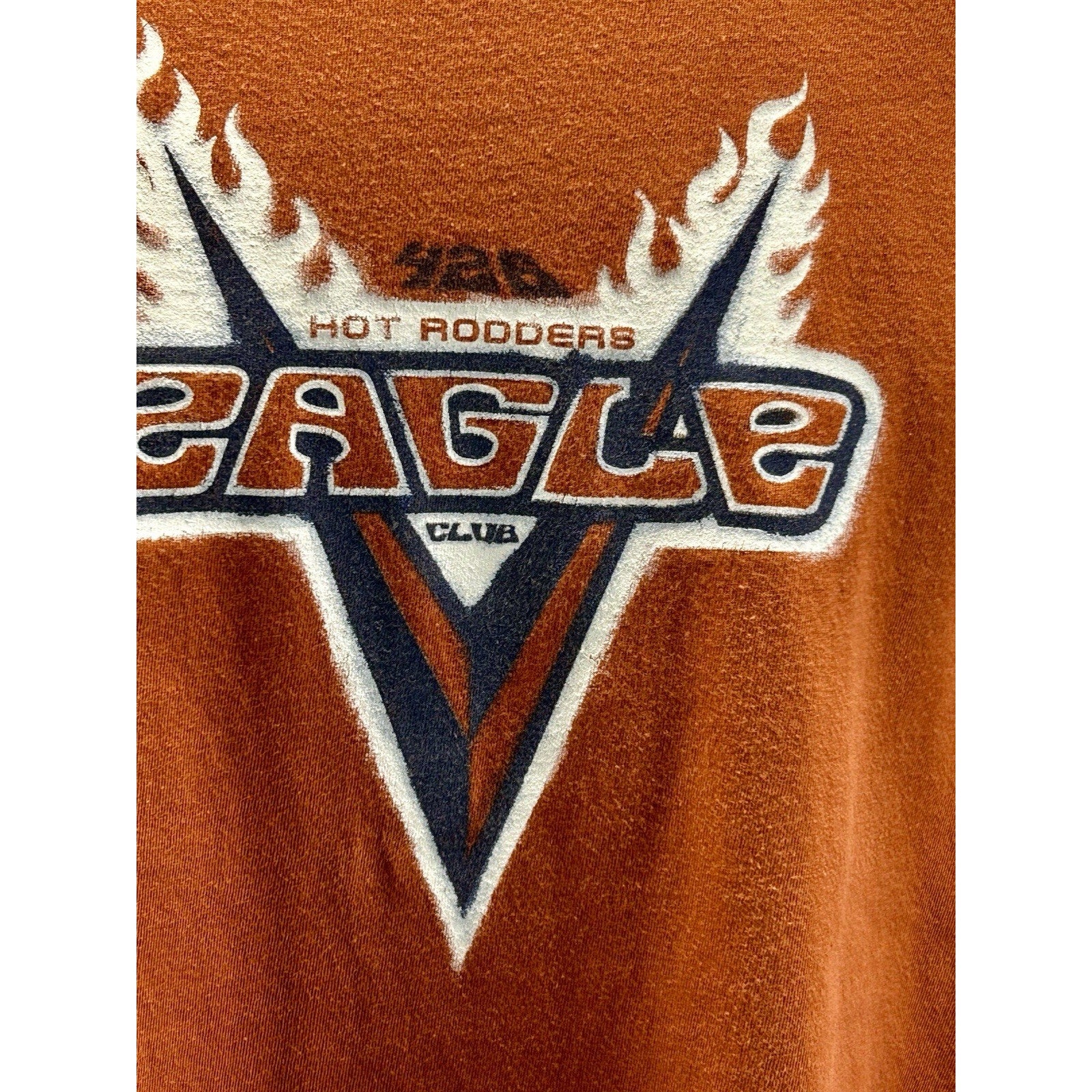 Vintage American Eagle Graphic T-Shirt Men Orange Hot Rodders Eagles Club Size M