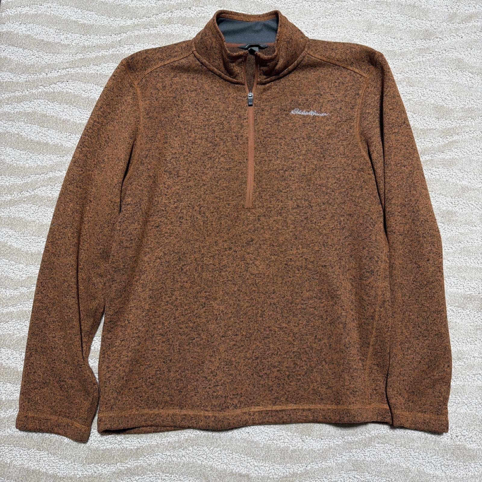 Eddie Bauer Sweater Mens M Brown Radiator Fleece 1/4 Zip Mock Neck Outdoor