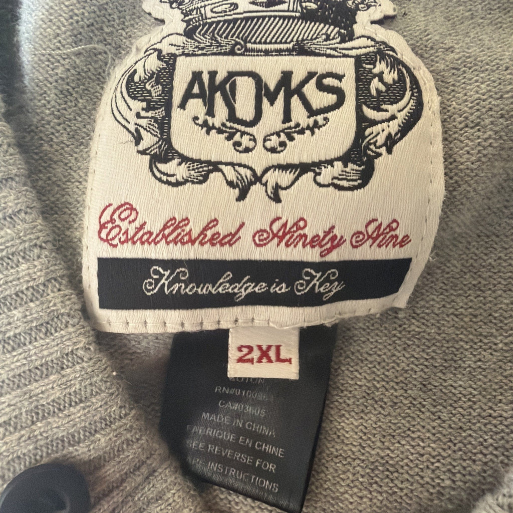 Akademiks AKDMKS Sweater Mens 2XL Gray Henley Embroidered Crest Y2K Hip Hop