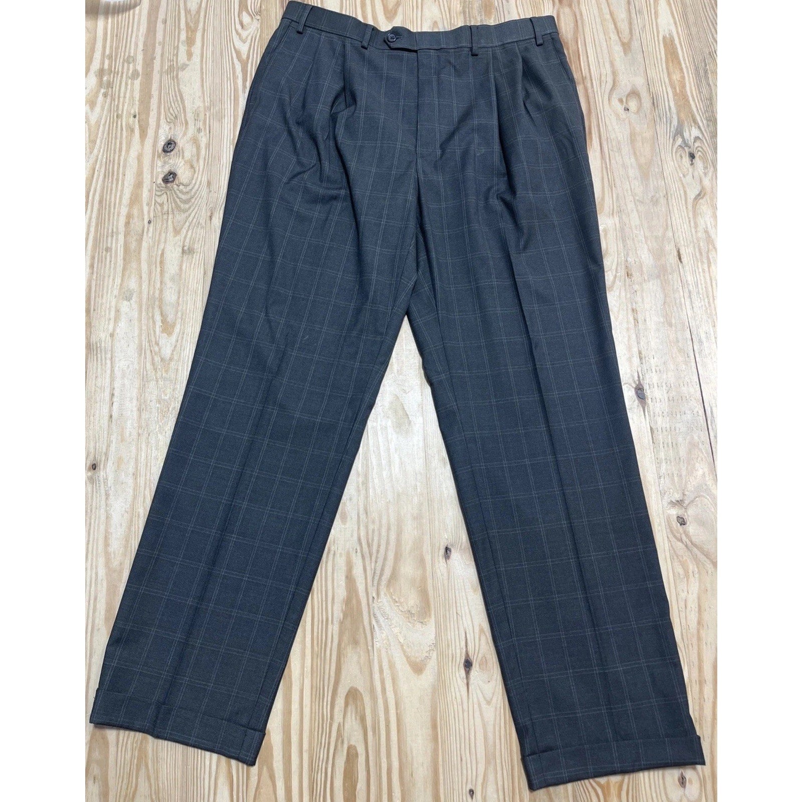 Polo Ralph Lauren Pants Men's 38x32 Gray Checked Plaid Casual Pleated Front