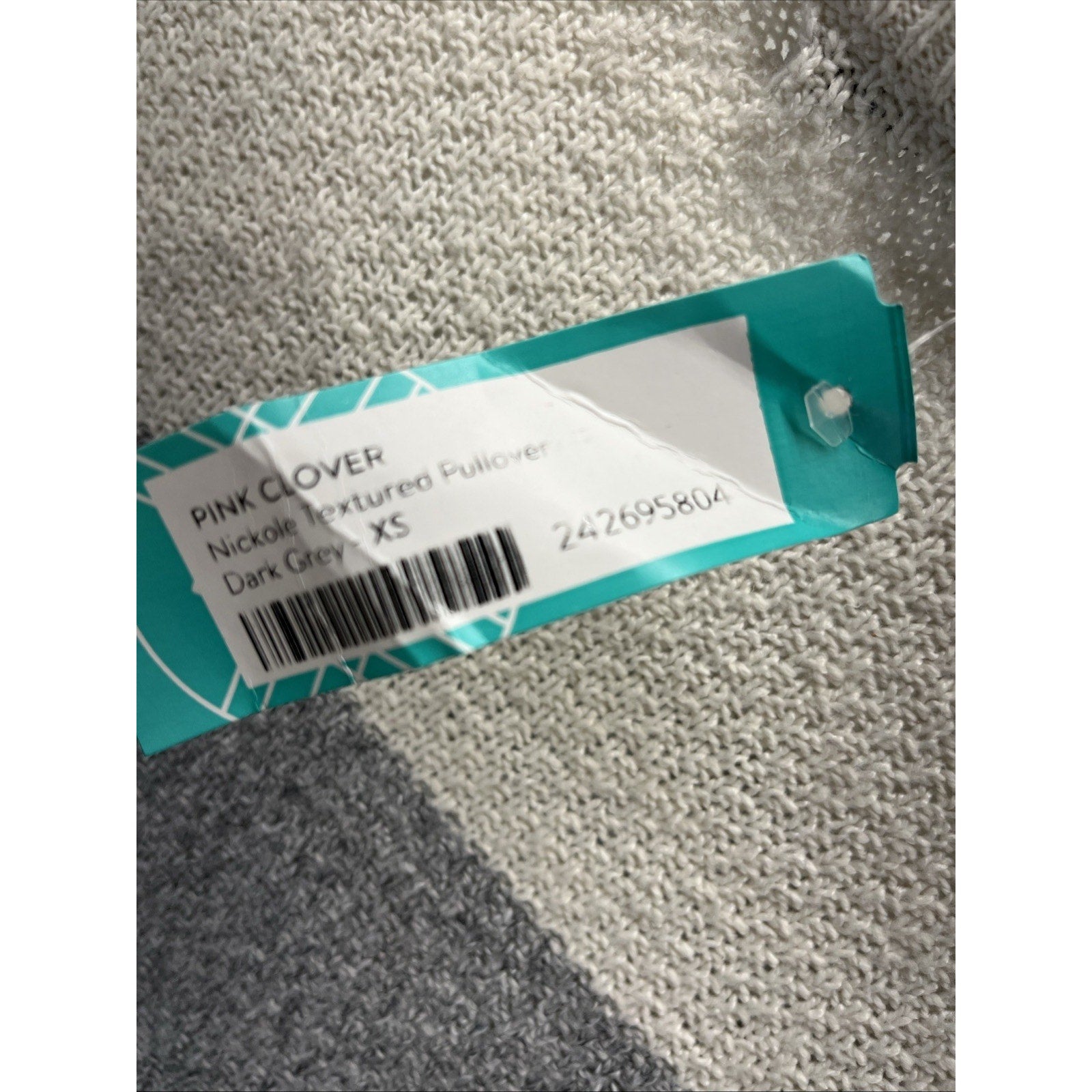 Womens Pink Clover Color Block Knit Sweater Cream Black Gray Long Sleeve Size XS