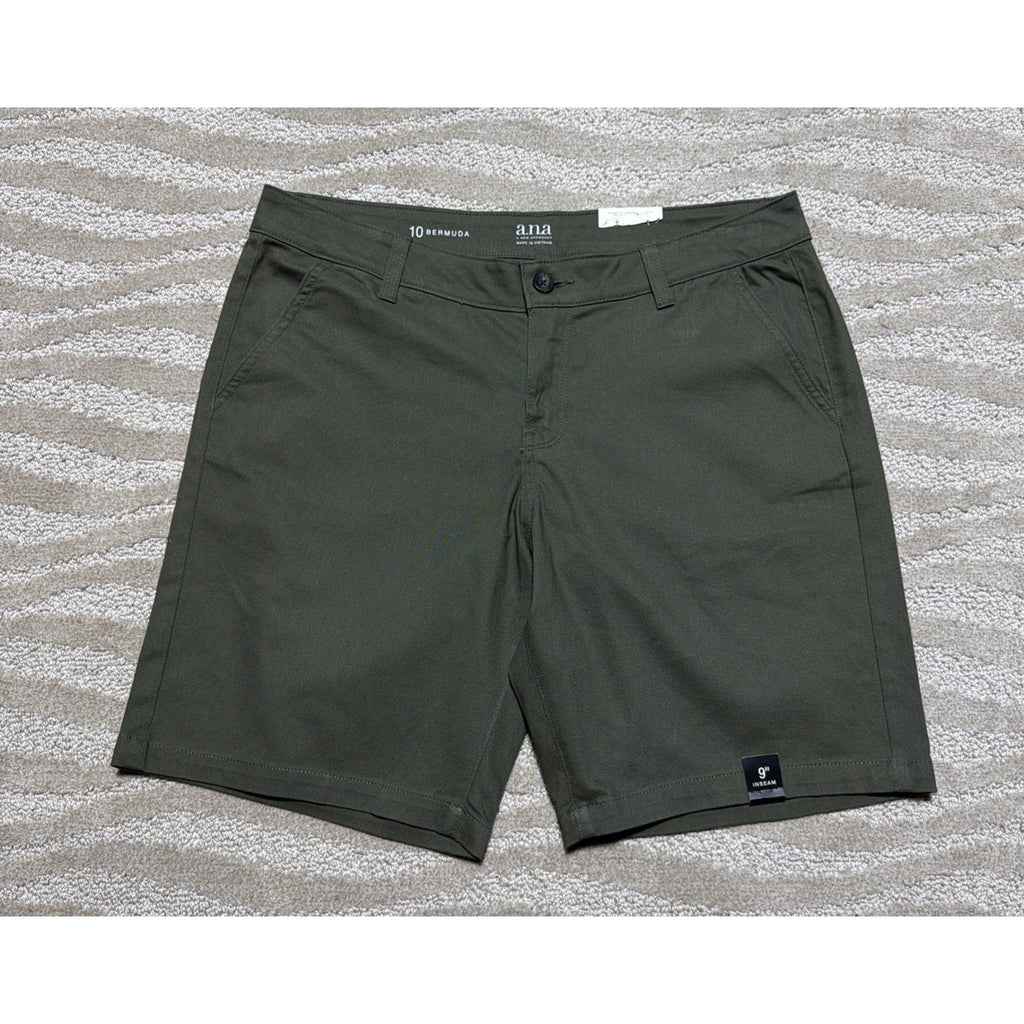 a.n.a. A New Approach Women's 10 Army Green Cotton Stretch Bermuda Shorts New