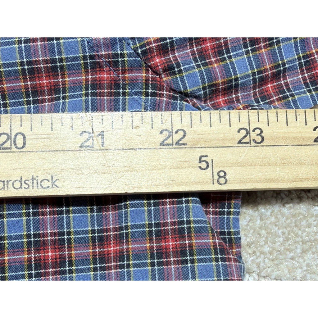100% Cotton M Eddie Bauer Shirt Men's Button Up Red Blue Plaid Long Sleeve