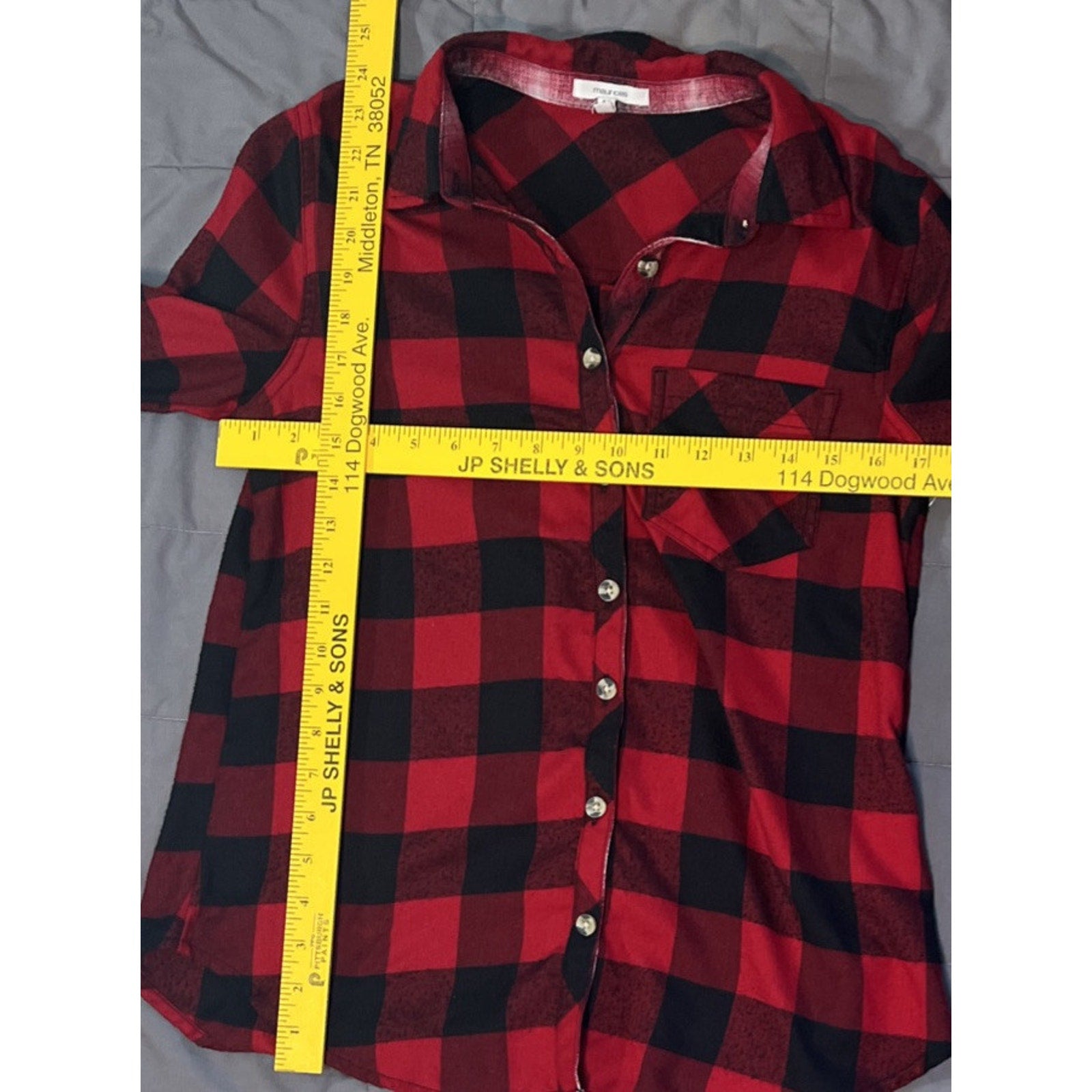 Maurices Black & Red Cabin Plaid Boyfriend Tunic Shirt~Size X-Small