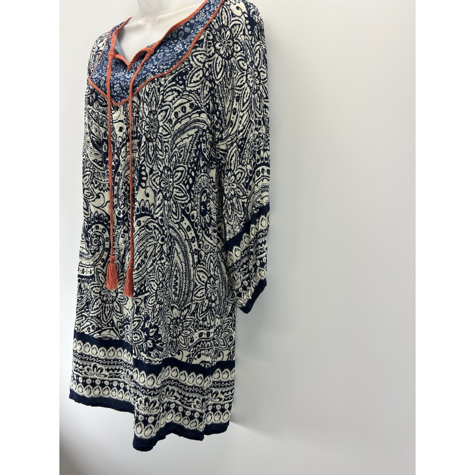 Flying Tomato Boho Dress Womens Medium Colorful Hippie 70s Vibe Mini Bell Sleeve