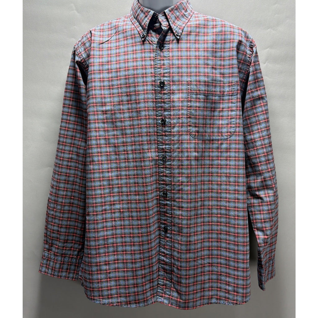 100% Cotton M Eddie Bauer Shirt Men's Button Up Red Blue Plaid Long Sleeve