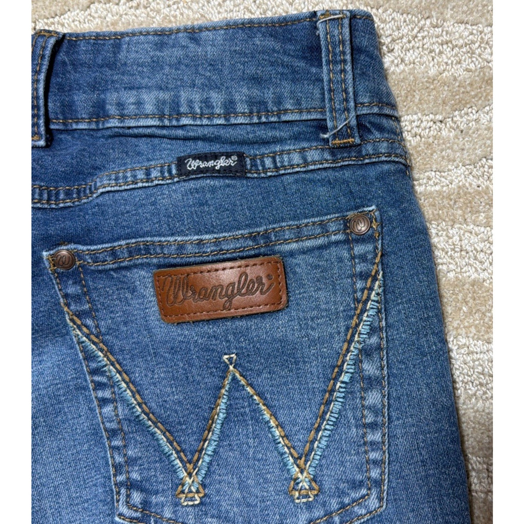 WRANGLER 30X34 Bootcut Jeans Thick Stitch Teal Medium Wash Cowgirl