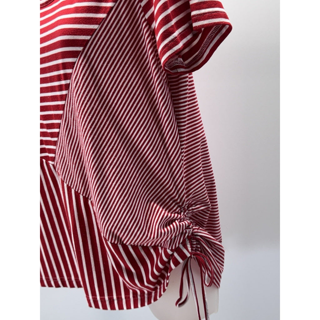 Sag Harbor Stretch Knit Top Red & White Stripe Women’s Petite Large