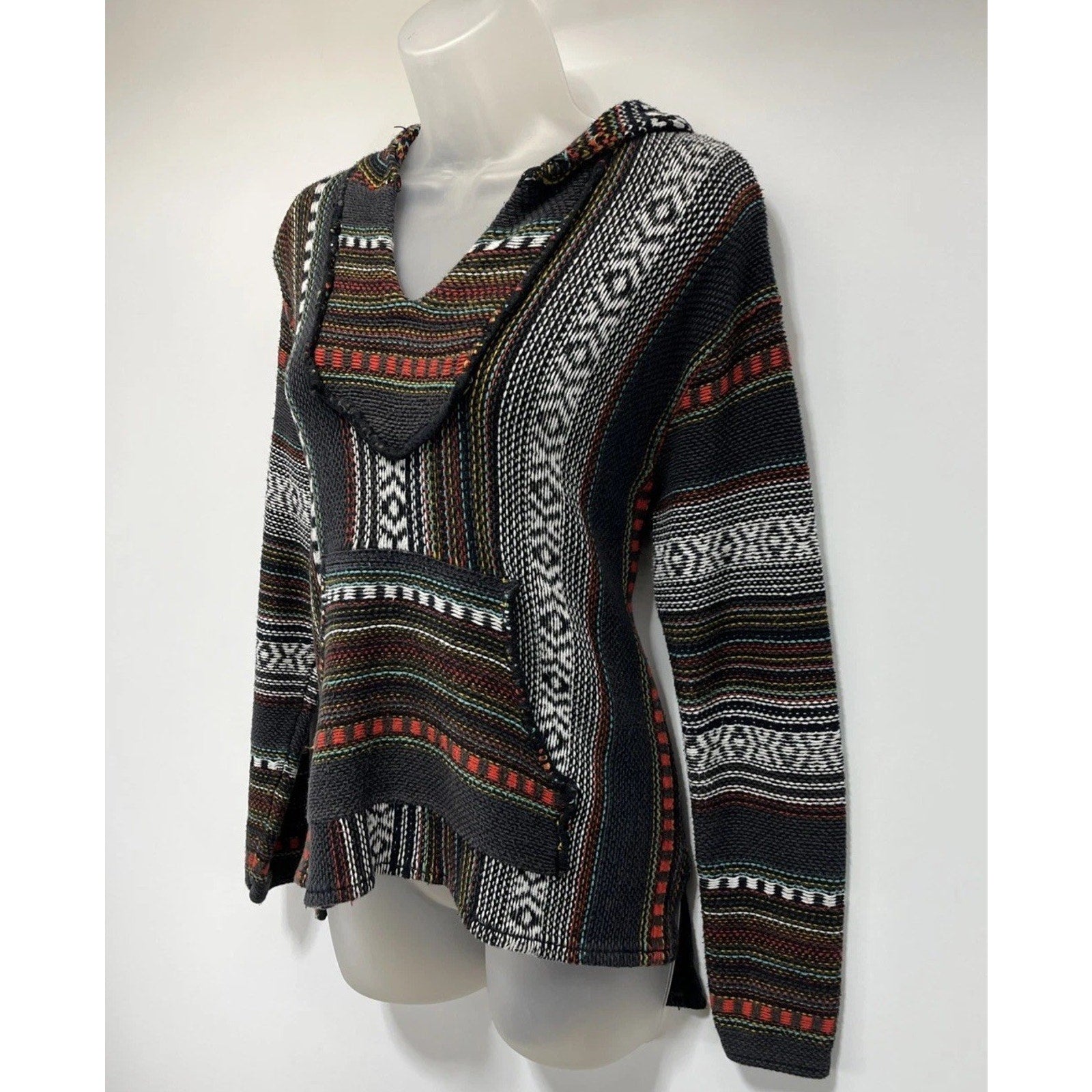 Forever 21 Women's Medium Aztec Surf Knit Hoodie Multi Color Poncho Sweater