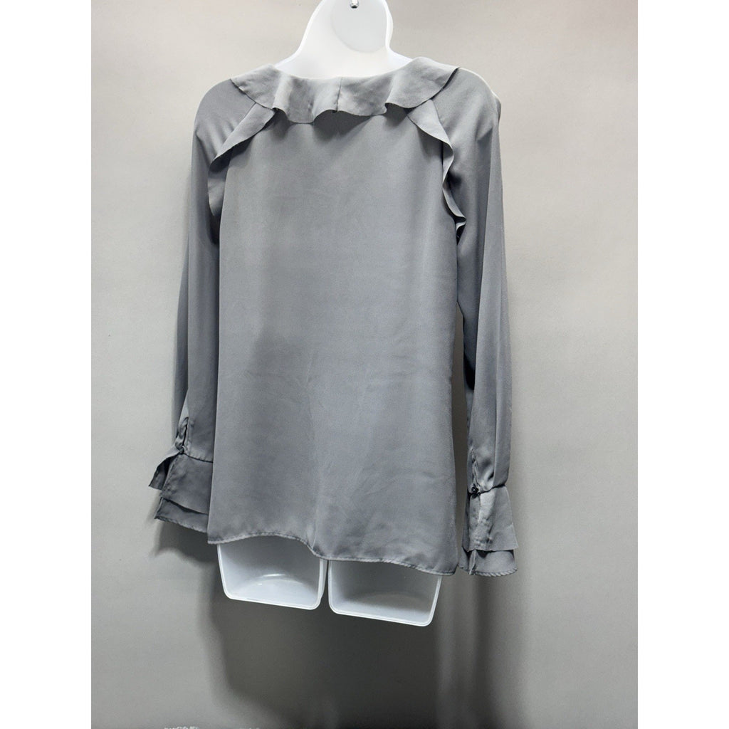 Banana Republic Women's Long Sleeve Carmen Ruffle Blouse Top Pico Green Size XS