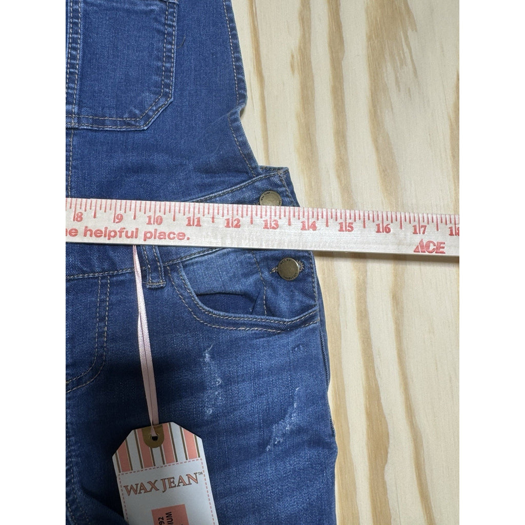 Wax Jean Denim Overalls Womens Small Distressed Skinny Ankle Bib Medium Wash