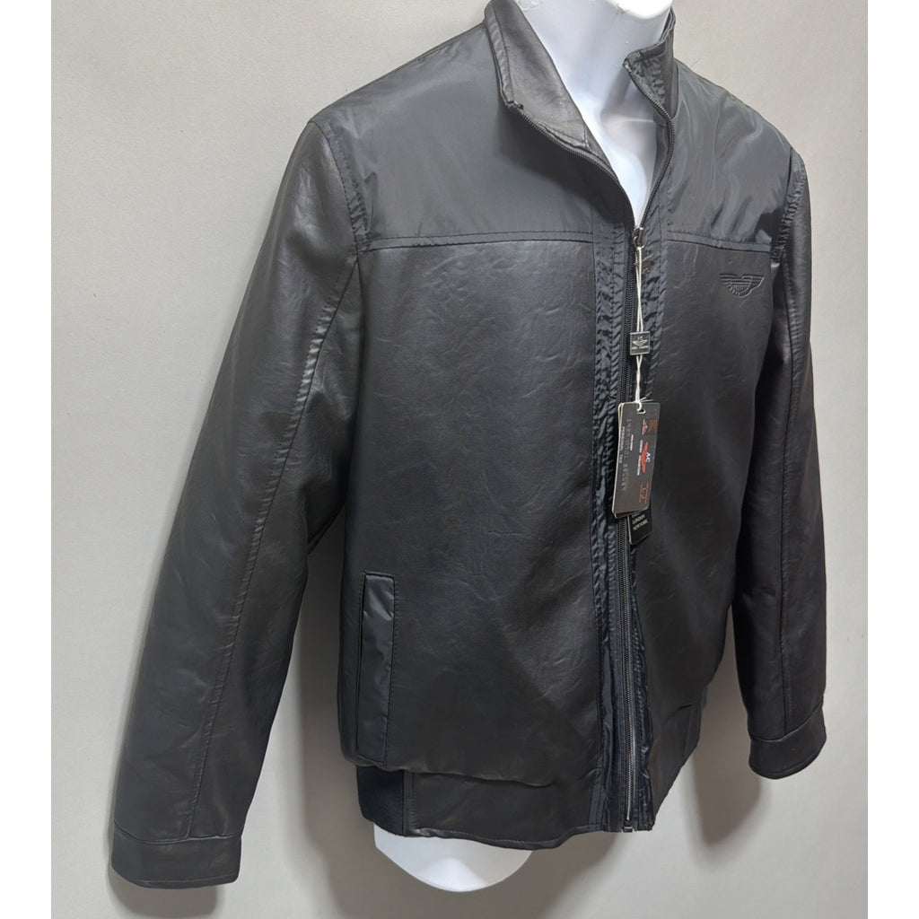 AC Luxury Collection Jacket Women Med Black Faux Leather Full Zip Made In Italy