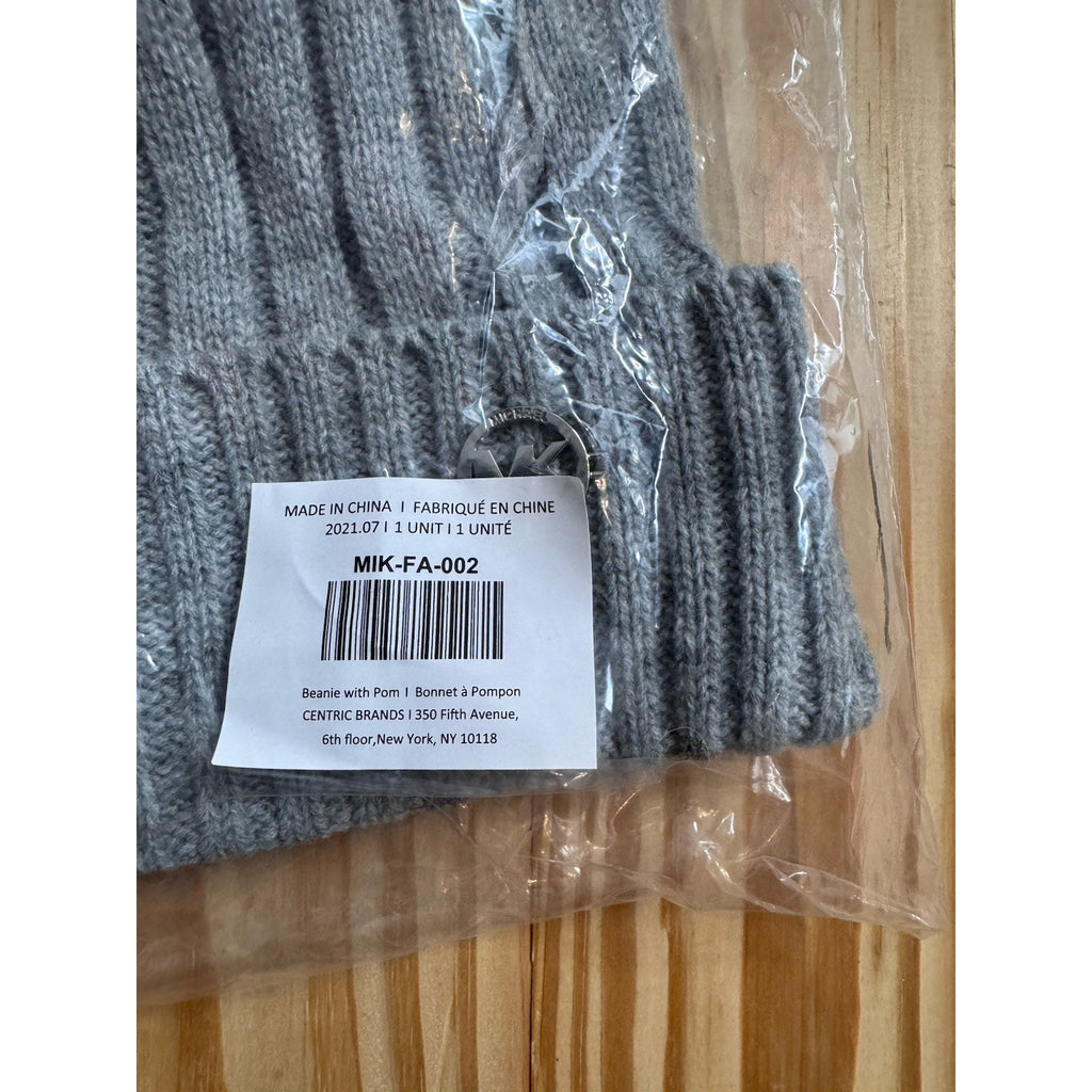 NWT Michael Michael Kors Gray Knit Beanie Pom Pom MK OS Hat