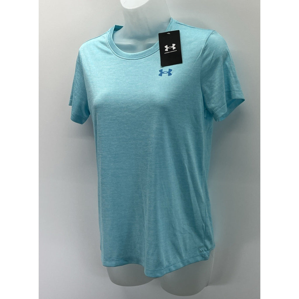 NWT Under Armour Womens Bubble Tech SSV Loose Light Blue T-Shirt Size XS