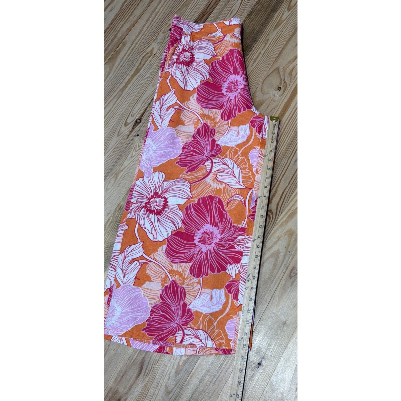 Rachel Zoe 100% Linen Floral Print Cropped Wide Pants Size M