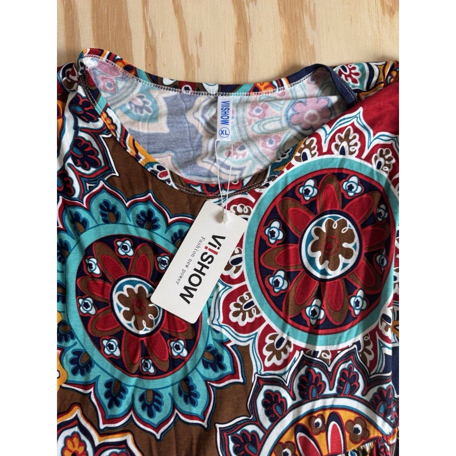 Vishow Maxi Dress Kaleidoscope Design Coral Navy Orange Women’s New Size XL