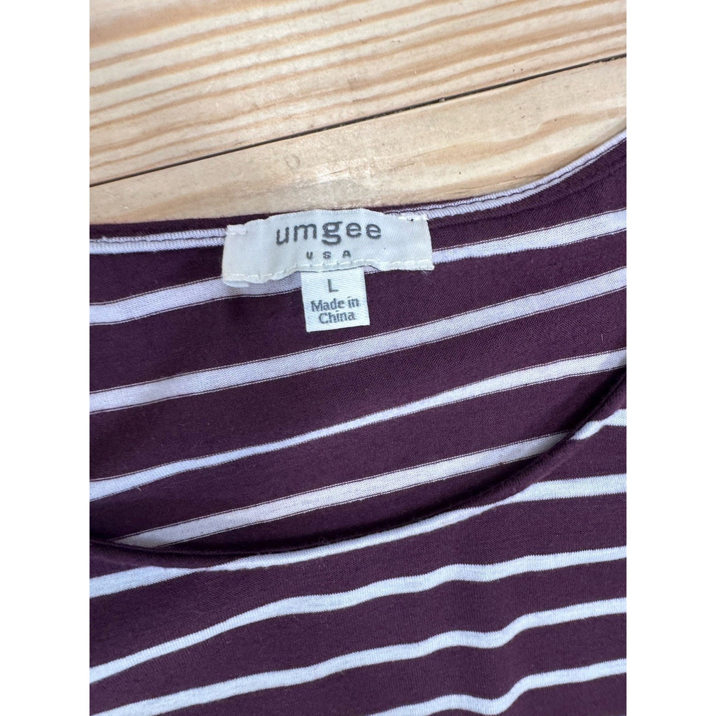 Umgee Boutique Brown Long Sleeve Babydoll Striped Blouse Women’s Size Large