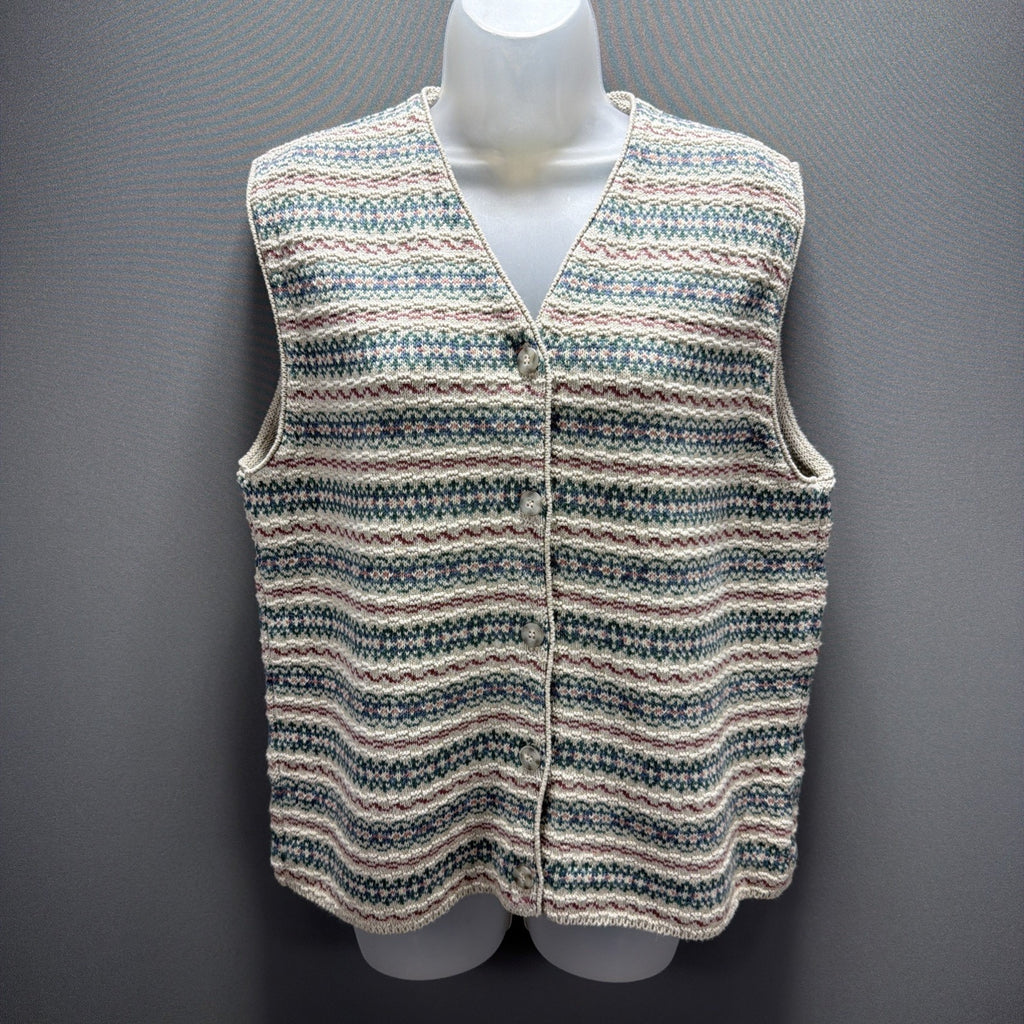 Vintage Eddie Bauer Women's Medium Sweater Vest Fair Isle Button Made In USA