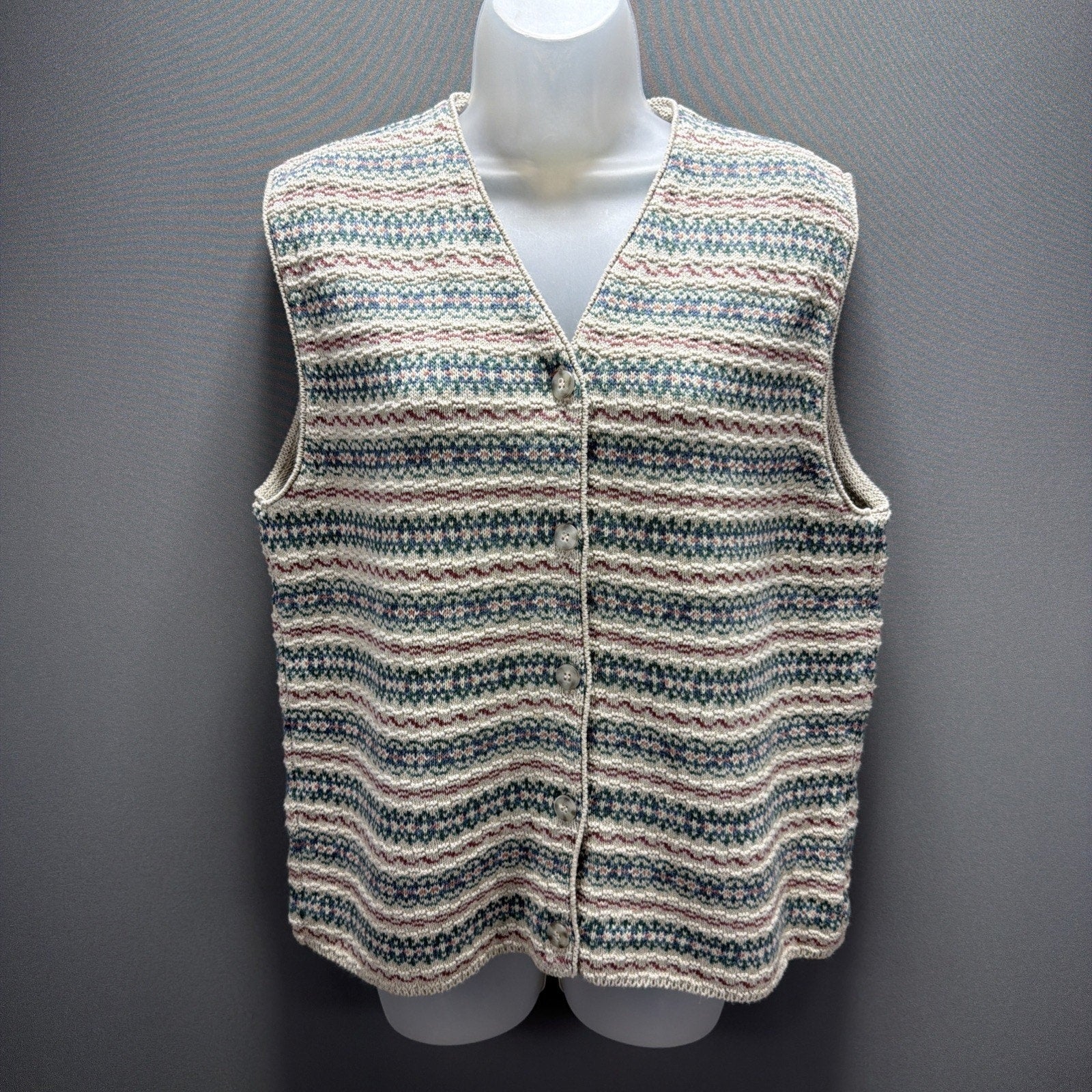 Vintage Eddie Bauer Women's Medium Sweater Vest Fair Isle Button Made In USA